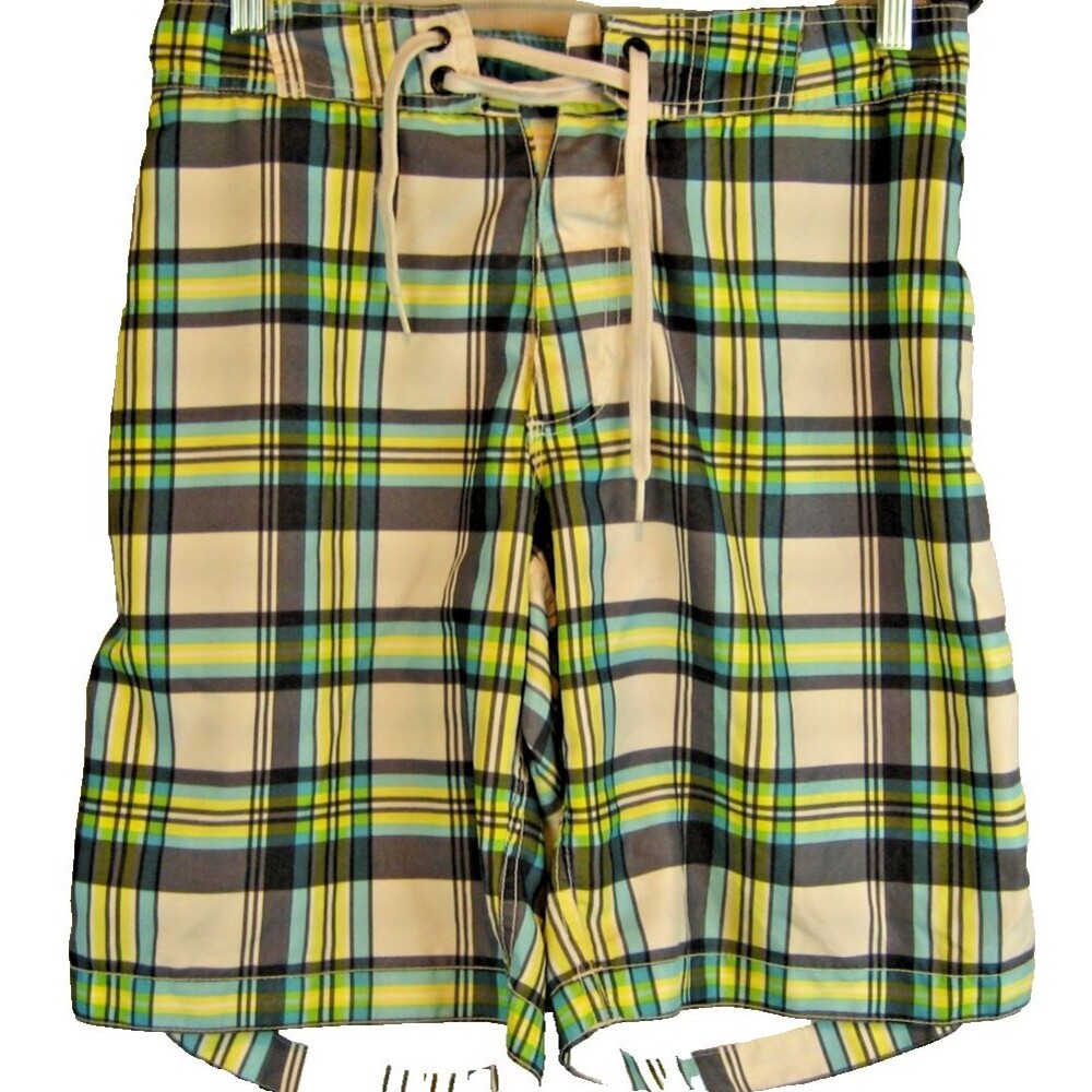 Mens Old Navy Blue Plaid Unlined 3 Pocket Board Swim Surf Shorts sz Sm (30x10)
